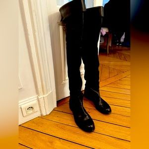 Stuart Weitzman Thigh High Black FLAT Over the Knee Boot Napa Hilo size 8